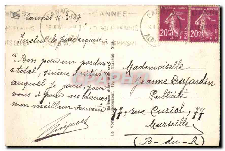 CPA Cannes La Plage et les hotels  — Verso
