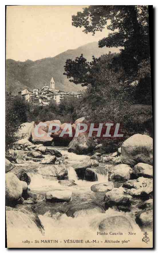 St Martin - Vésubie — vue du village et du ruisseau — Photo Cauvin - Nice, n°1289