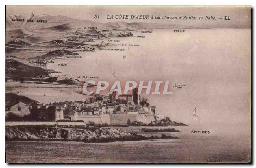 CPA La Cote d'Azur a vol d'oiseau d'Antibes en Italie 