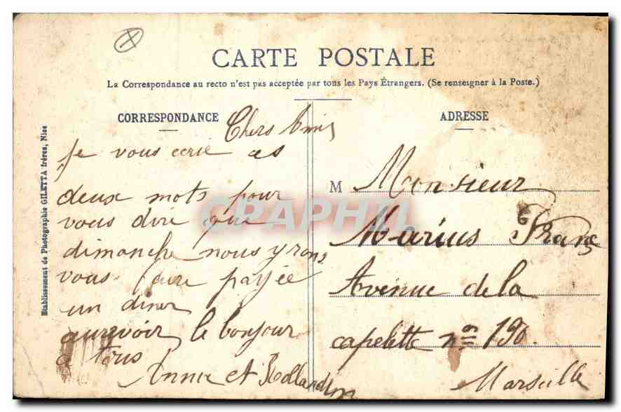 CPA Collection Artistique Nice Monastere de Cimiez  — Rückseite