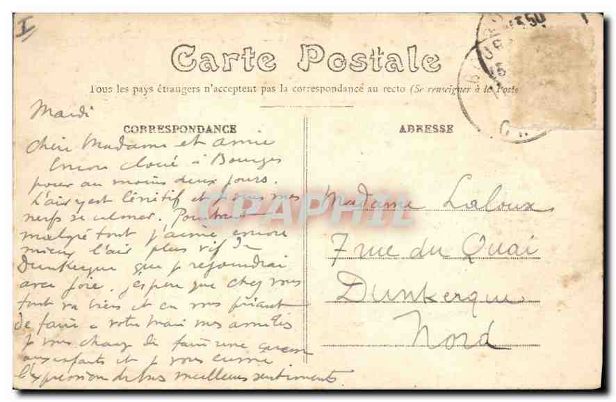 CPA Bourges vue generale prise du Palais Jacques Coeur  — Rückseite