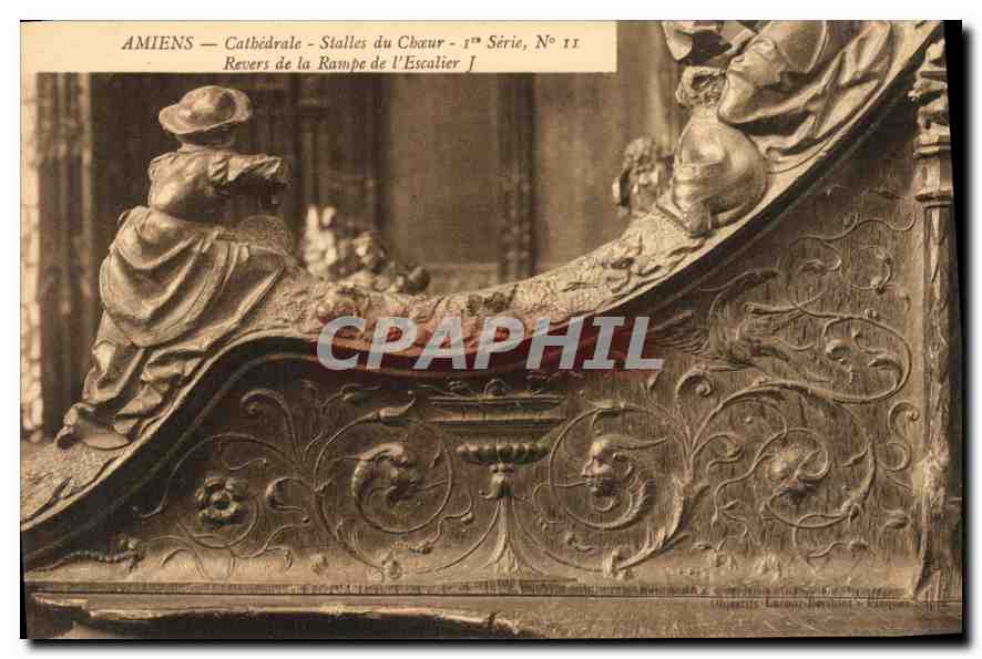 CPA Amiens cathedrale Stalles du Choeur Revers de la Rampe de l'Escalier 