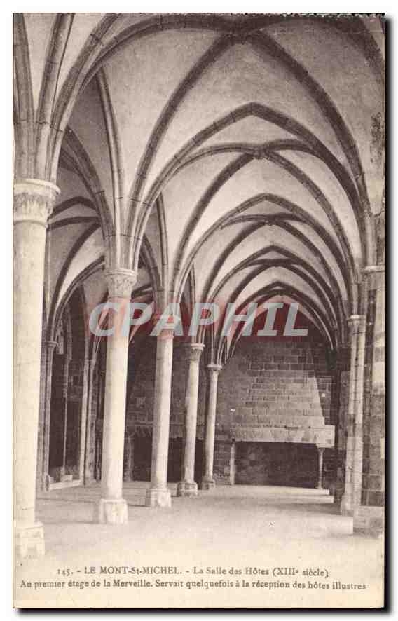 CPA Le Mont Saint Michel la salle des Hotes XIII siecle au premier etage de la Merveille Servait que