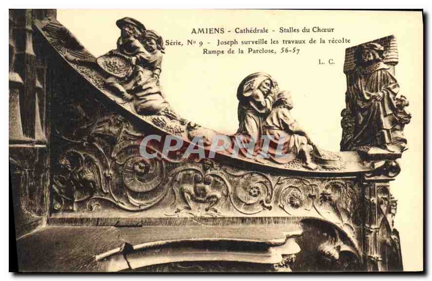 CPA Amiens Cathedrale Stalles du Choeur Joseph surveille les travaux de la recolte Rampe de la Parco