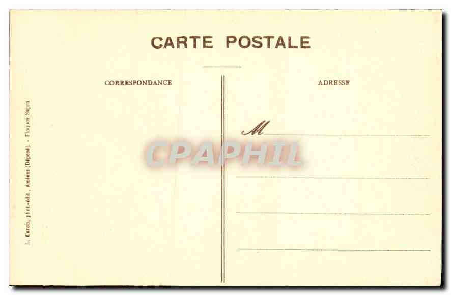 CPA Amiens Cathedrale Stalles du Choeur Trois hommes deroulant une banderolle  — Rückseite