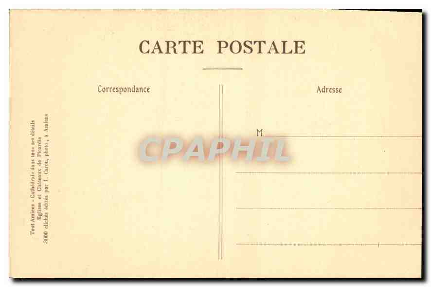 CPA Amiens Cathedrale Stalles du Choeur Detail d'otnementation des Dais  — Verso