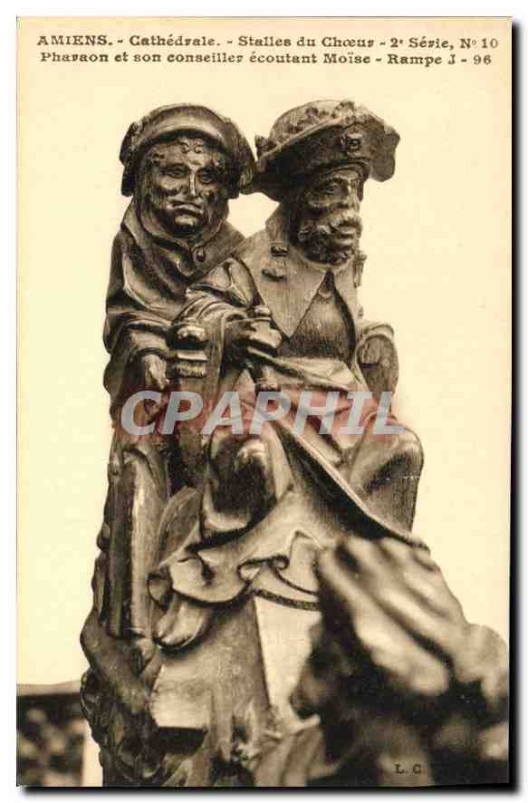 CPA Amiens Cathedrale Stalles du Choeur Pharaon et son conseilles ecoutant Moise Rampe 