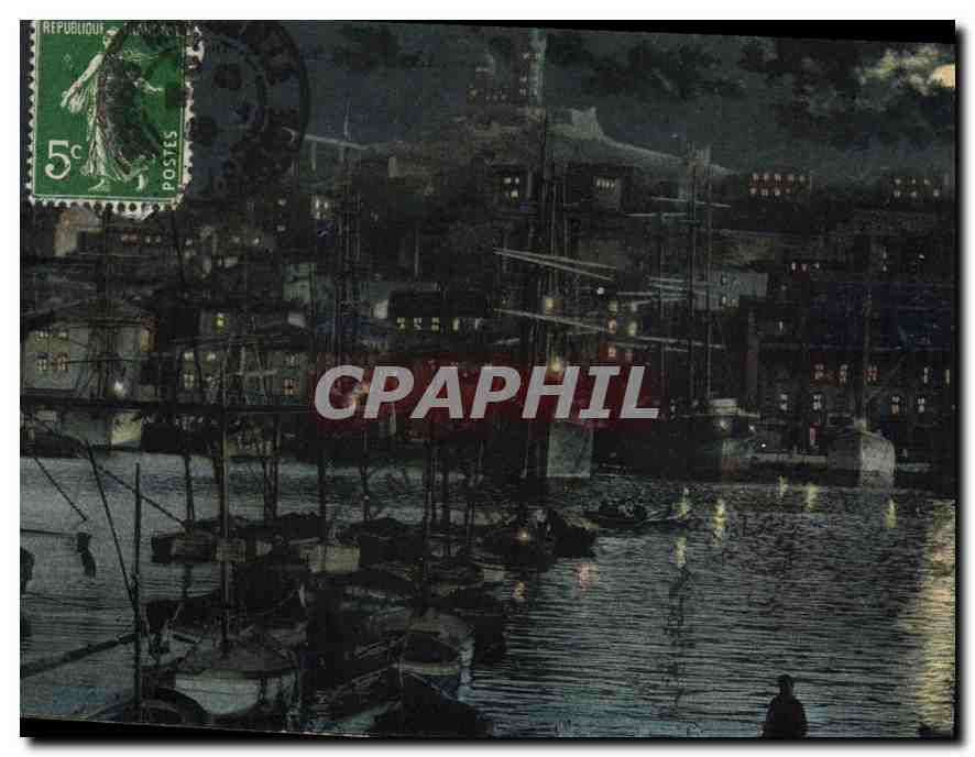 Puerto de Marsella — Vista nocturna — Editor no visible