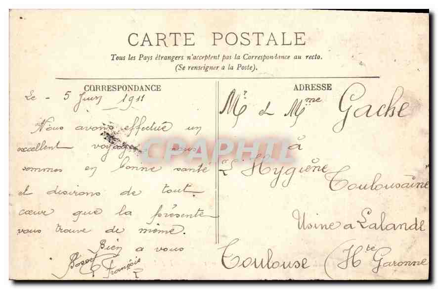 CPA Marseille Le Palais Longchamp  — Verso