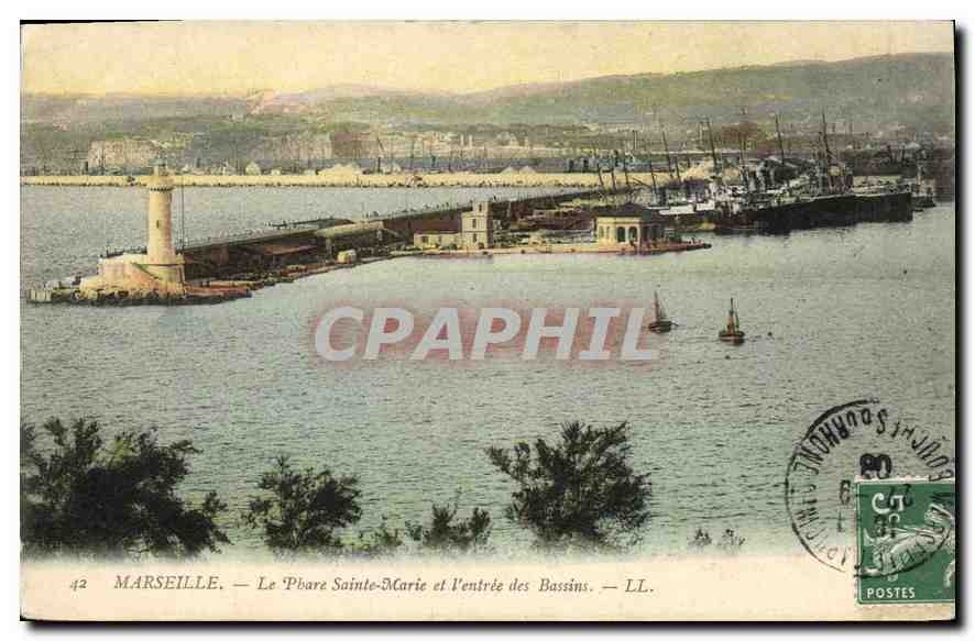 CPA Marseille Le Phare Sainte Marie et l'Entree des Bassins 