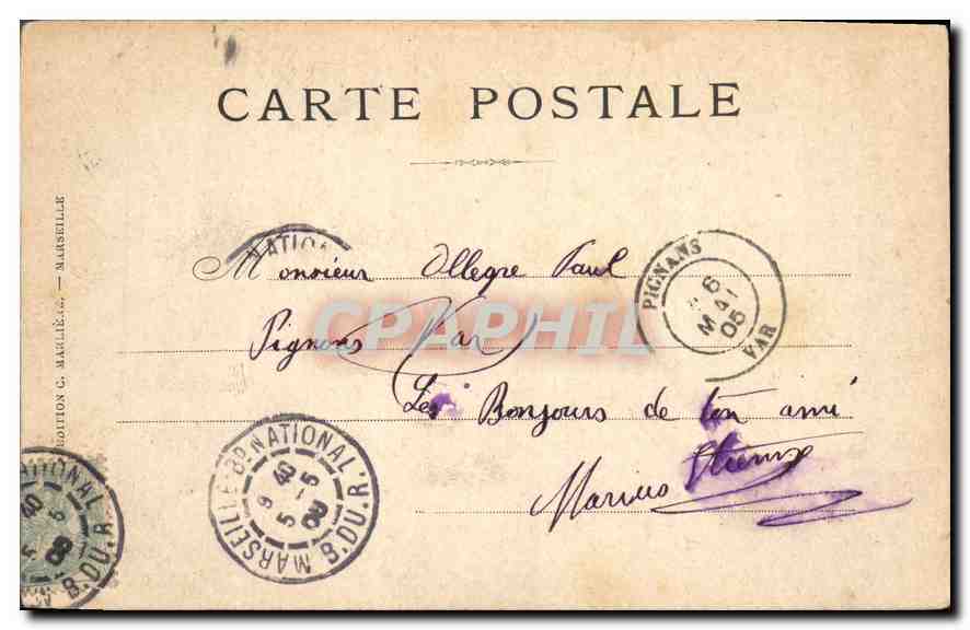 CPA Marseille Entree du Port  — Verso