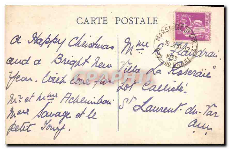 CPA Marseille Fontaine Cantini  — Verso