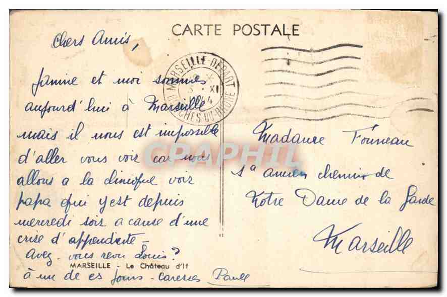 CPA Marseille Le Chateau d'If  — Verso