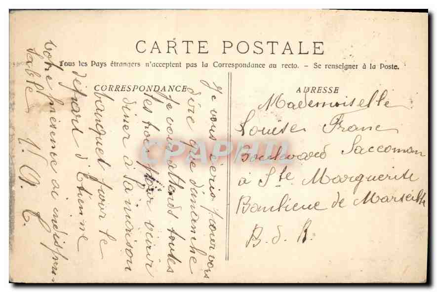 CPA Marseille L'Entree du vieux Port  — Verso