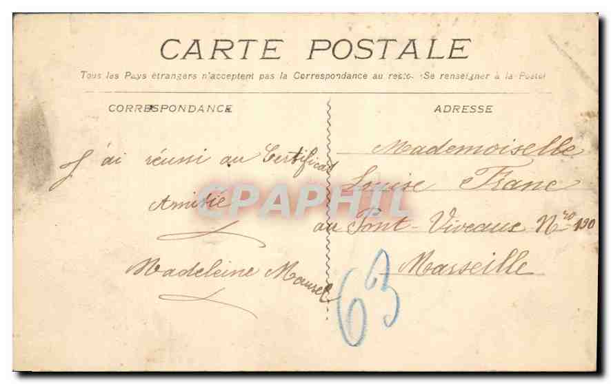 CPA Marseille La Bourse  — Rückseite