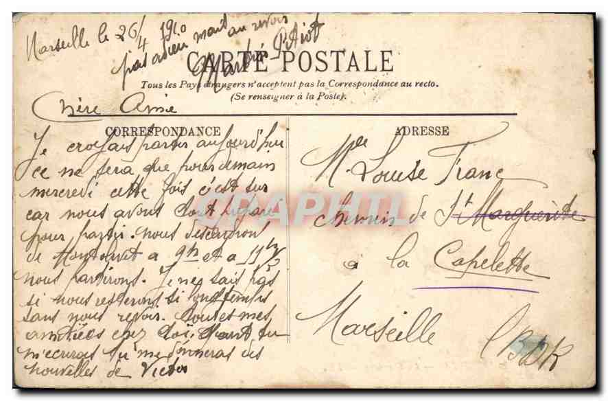 CPA Marseille La Corniche  — Verso