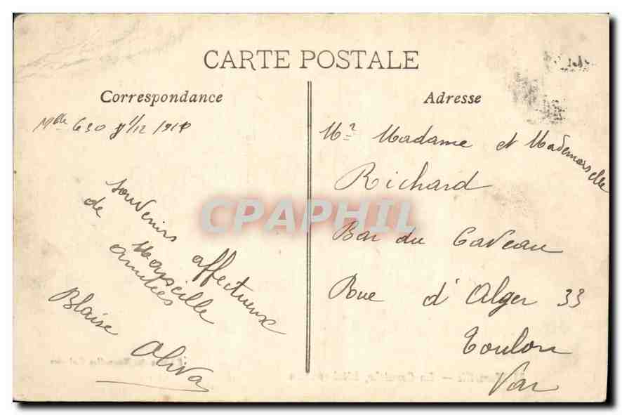 CPA Marseille La Corniche Hotel roubion  — Verso