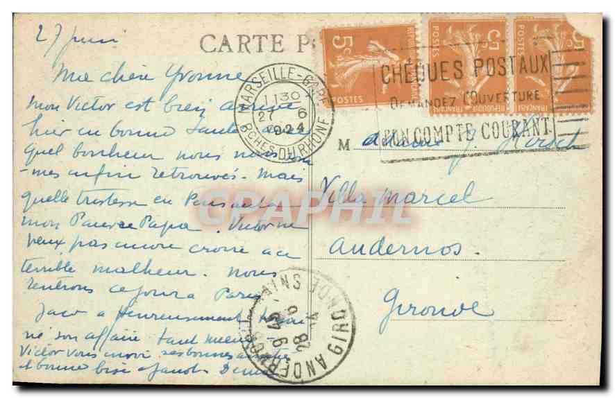 CPA Marseille La Corniche  — Verso