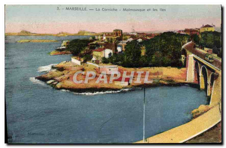 CPA Marseille La Corniche Malmousque et les Iles 