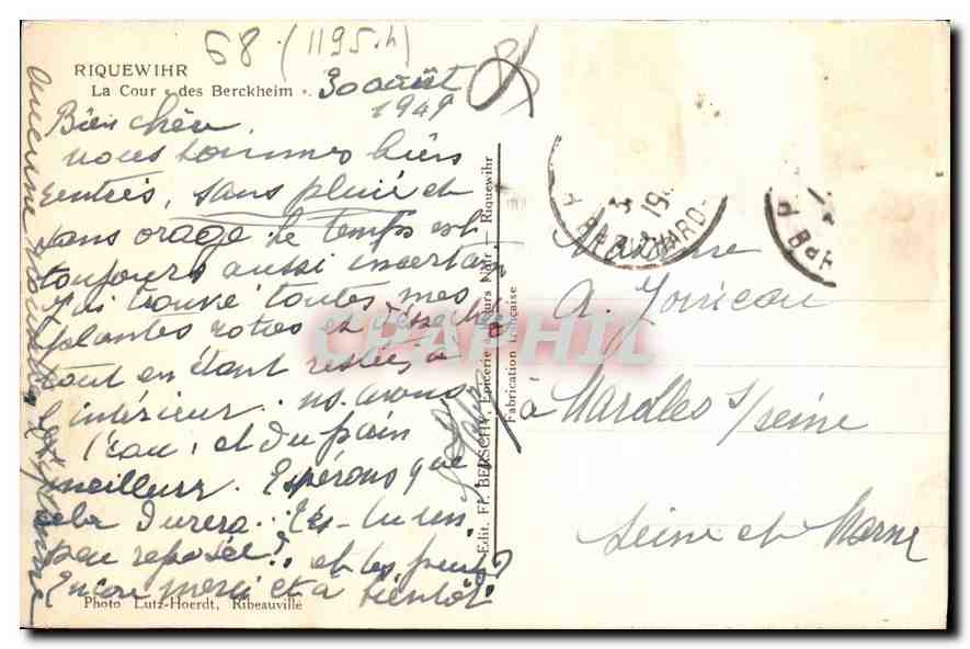 CPA Riquewihr La Cour des Berckheim  — Verso