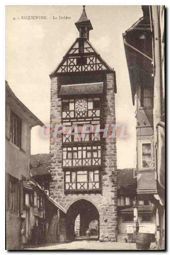Riquewihr - Le Dolder — tour en pierre avec horloge et arcade — Éd. Oh. Bergeret, Strasbourg, n°4