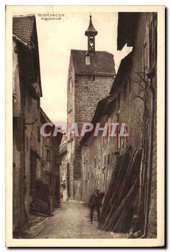 Riquewihr — rue étroite avec tour à clocher — éditeur Revue Almacienne, Strasbourg