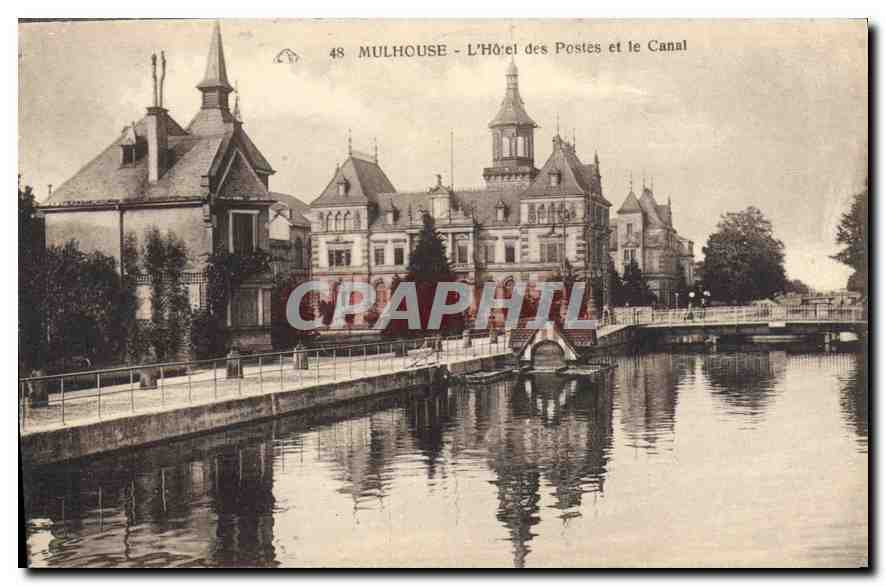 CPA Mulhouse L'Hotel des Postes et le Canal 