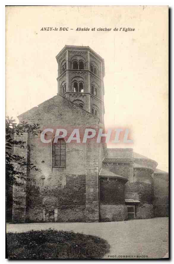 Anzy-le-Duc — Abside et clocher de l'église — Phot. Combier, Mâcon