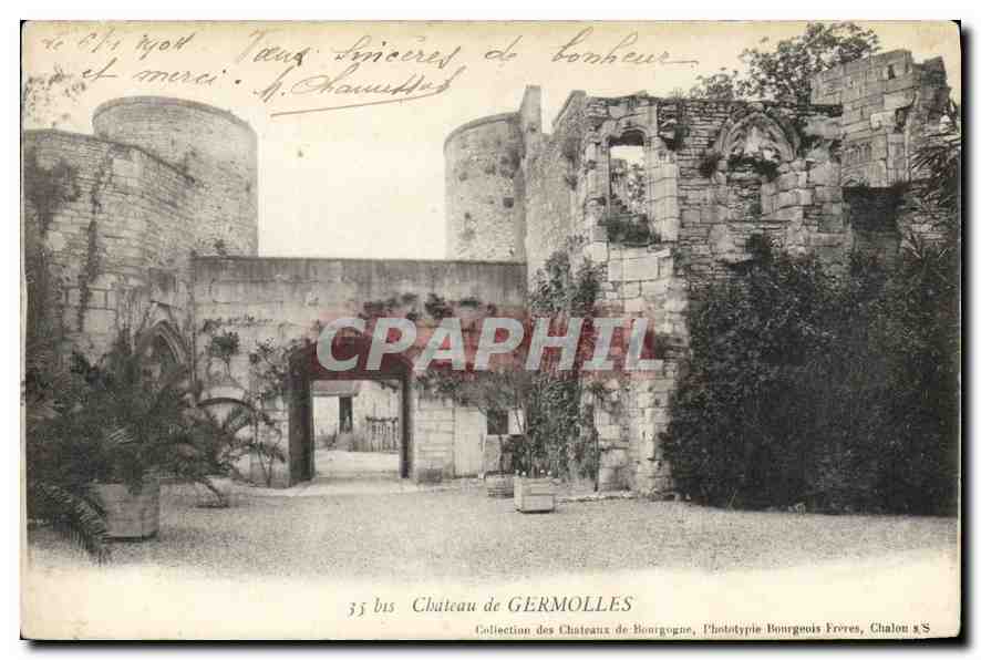 Château de Germolles — Ruines et tours — Phototypie Bourgeois Frères, Chalon-sur-Saône