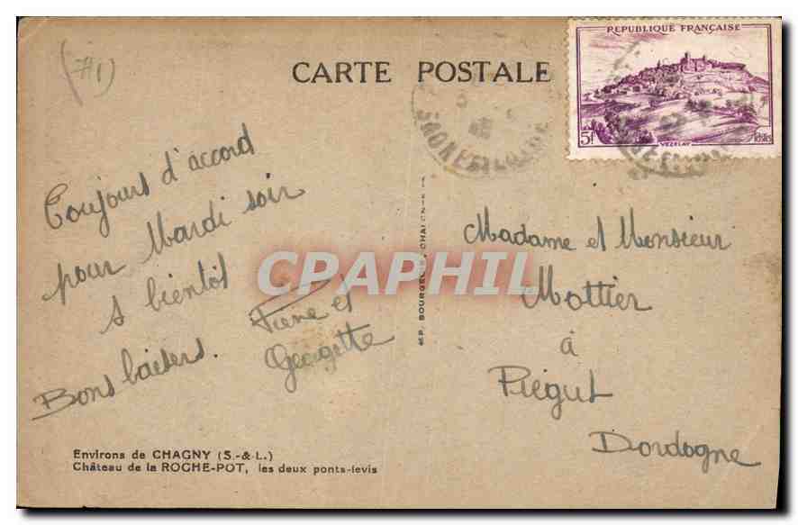CPA Environs de Chagny S & L Chateau de la Roche Pot les daux ponts levis — Rückseite
