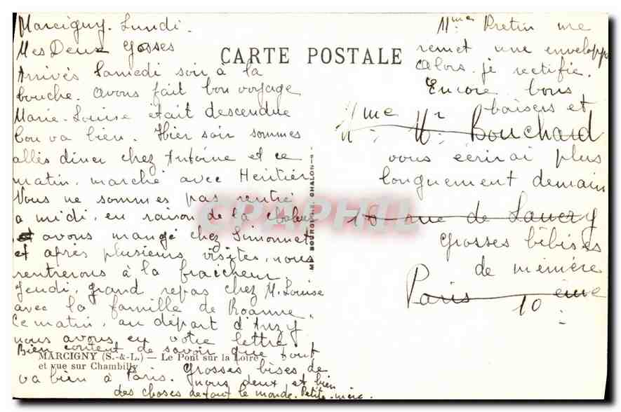 Pont sur la Loire — Marcigny — éditeur M. Bouchard, n° 310 — Reverso