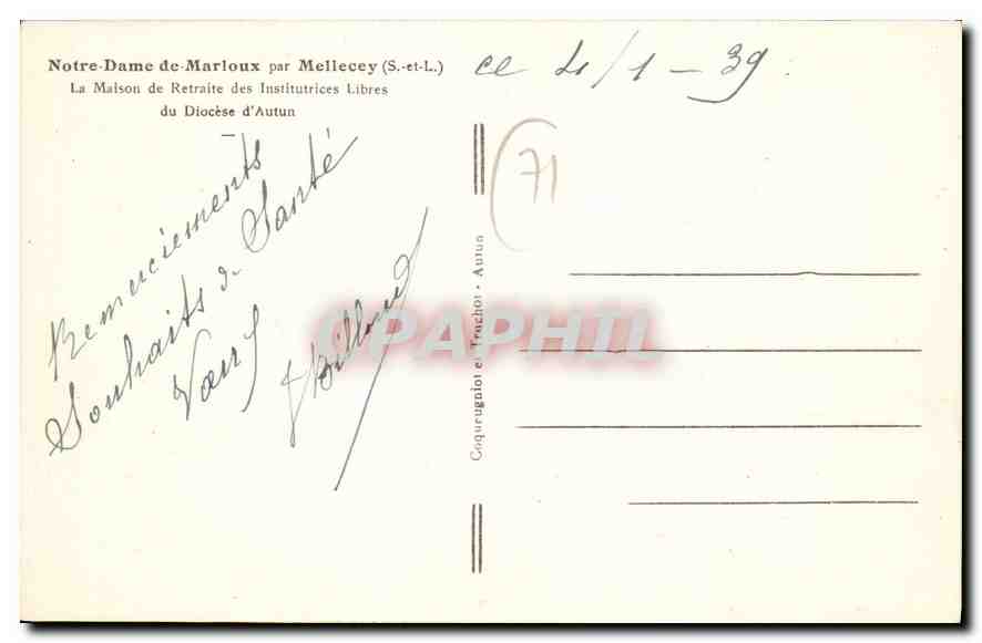 Notre-Dame-de-Marloux par Mellecey (S.-et-L.) — La Maison de Retraite des Institutrices Libres du Diocèse d'Autun — Verso