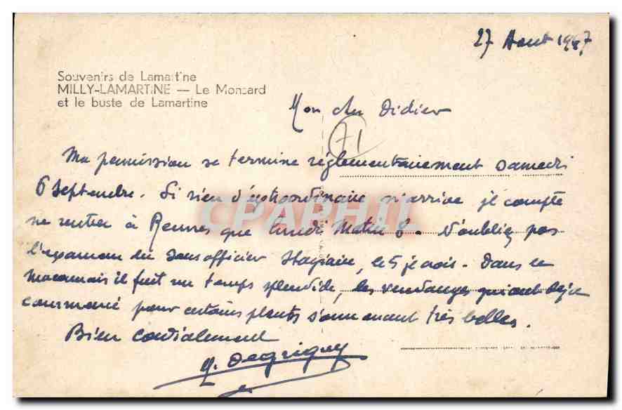 Milly-lamartine — Le Montard — Buste de Lamartine — Éditeur Cim — Reverso