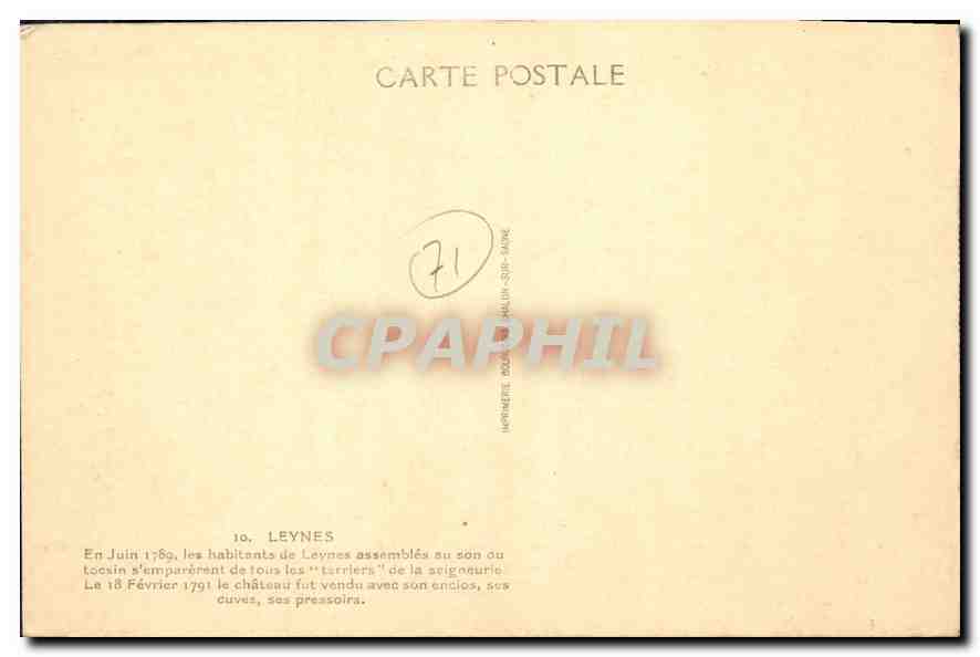 Leynes — Château et vignes — Imprimerie de Hulin-sur-Saône — Reverso
