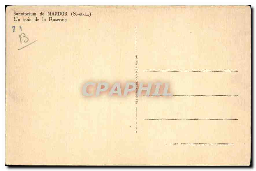 Sanatorium de Mardor (S.-et-L.) — Un coin de la Roseraie — éditeur Héloïse-Carrier & Cie — Verso