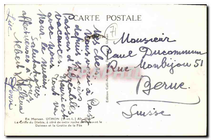 CPA En Morvan Uchon S et L La griffe du diable Dolmen et la grotte de la fee — Rückseite