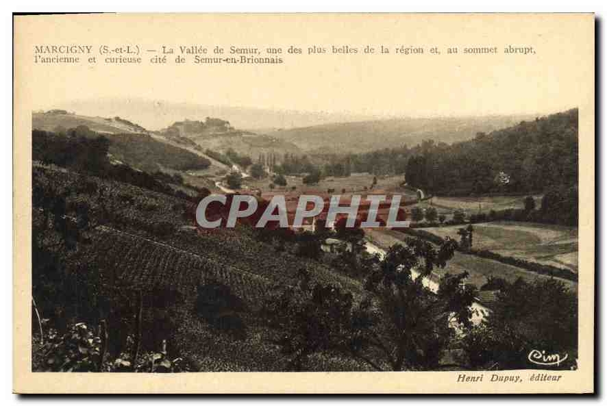 Marcigny (S.-et-L.) — La Vallée de Semur, une des plus belles de la région et, au sommet abrupt, l'ancienne et curieuse cité de Semur-en-Brionnais — Henri Dupuy, éditeur