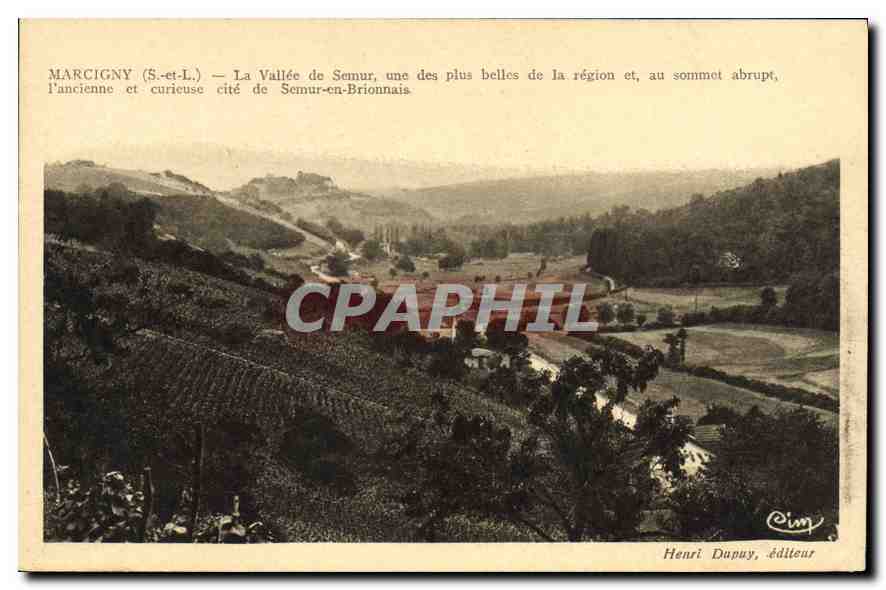 Marcigny (S.-et-L.) — La Vallée de Semur, une des plus belles de la région et, au sommet abrupt, l'ancienne et curieuse cité de Semur-en-Brionnais — Henri Dupuy, éditeur