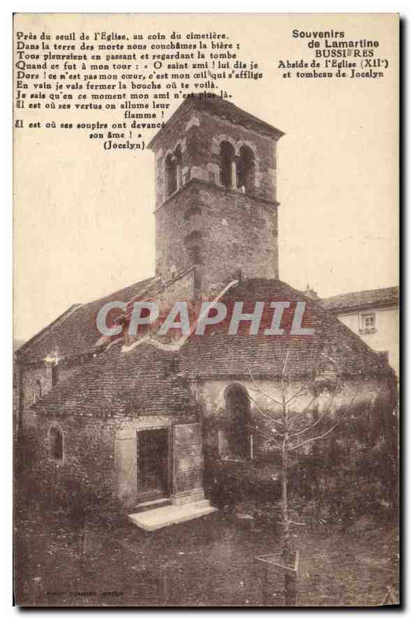 Église de Bussières — Tombeau de Jocelyn — Souvenirs de Lamartine — Éditeur : Bussières