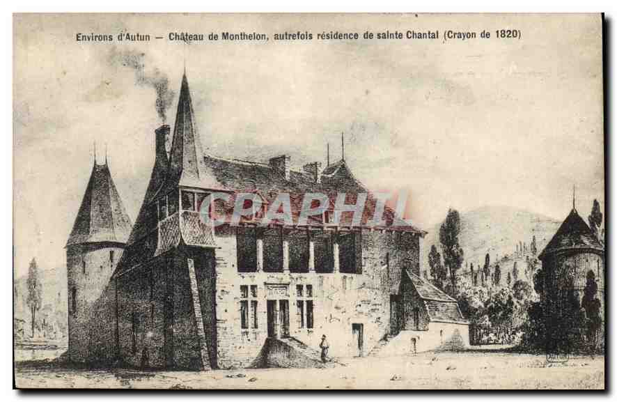 Environs d'Auvergne — Château de Monthelemon, autrefois résidence de sainte Chantal (Crayon de 1820)