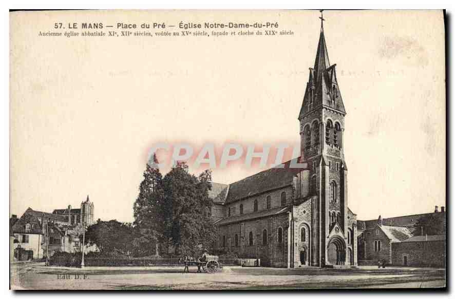 CPA Le Mans Place du Pre Eglise Notre Dame du Pre 