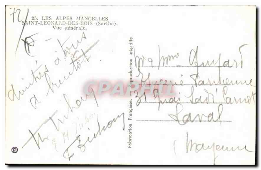 CPA Les Alpes Mancelles Saint Leonard des Bois Sarthe Vue generale  — Rückseite