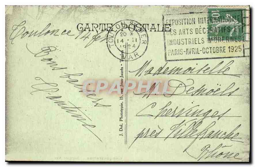 Carqueiranne — Bord de Mer — J. Doll, Phototypie, Toulon — Verso