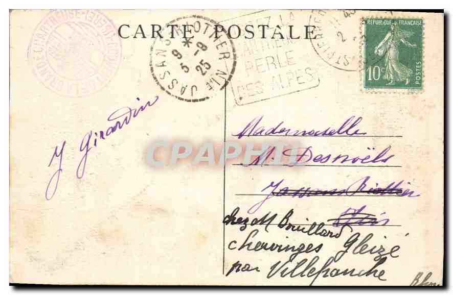 Couvent de la Grande-Chaîtreuse — La Cour d'Honneur — Cl. A.V. — 35. DAUPHINÉ — Rückseite