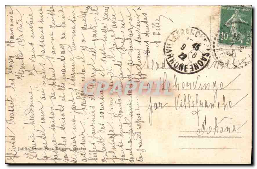 CPA Vue generale des Pratz et le Mont Blanc  — Verso