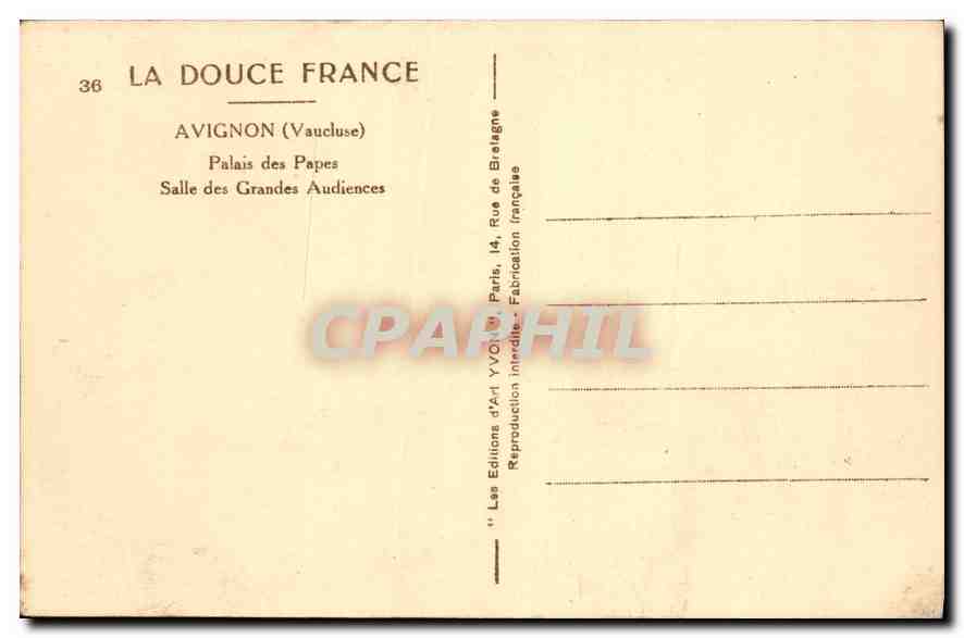 Avignon — Palais des Papes, Salle des Grandes Audiences — Les Éditions d'Art VVaouagne — Rückseite