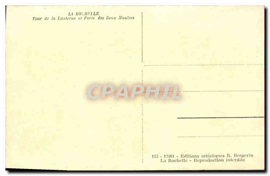 CPA La Rochelle Tour de la Lanterne et Porte des Deux Moulins  — Verso