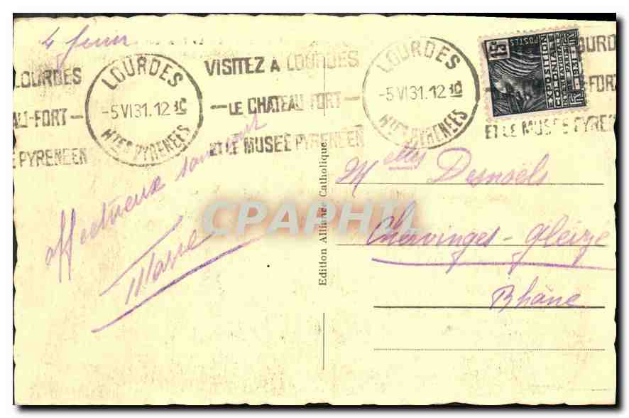 CPA Lourdes La Basilique et le Calvaire Breton  — Verso