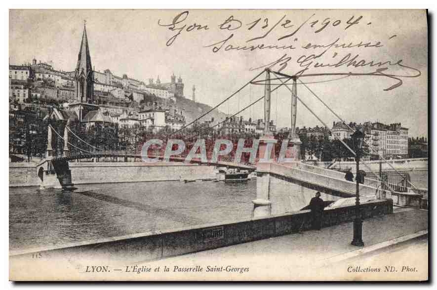 CPA Lyon L'Eglise et la Passerelle Saint Gorges 