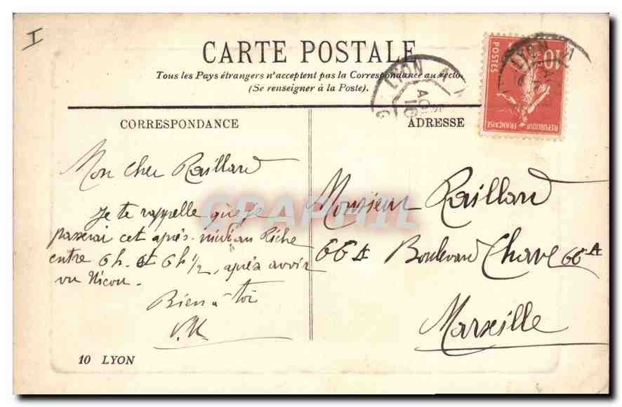 CPA Lyon Le Pont du Midi  — Verso